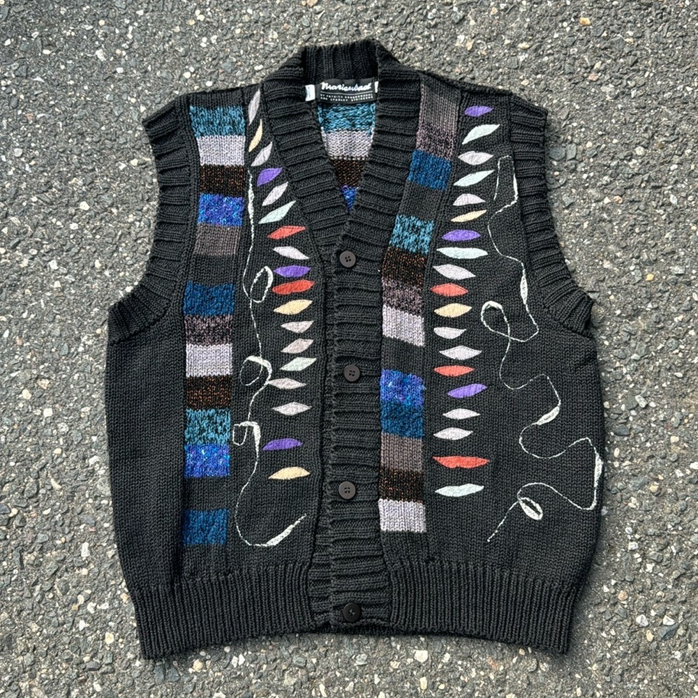 Black Patterned Sweater Vest